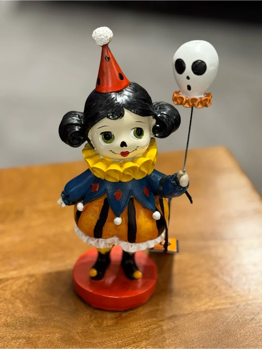 Ghoulish Halloween Pumpkin Clown Girl Holding Ghost Balloon